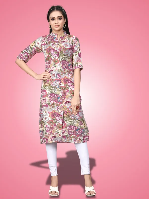 Pink_Classic_Rayon_Floral_Printed_Straight_KurtIs