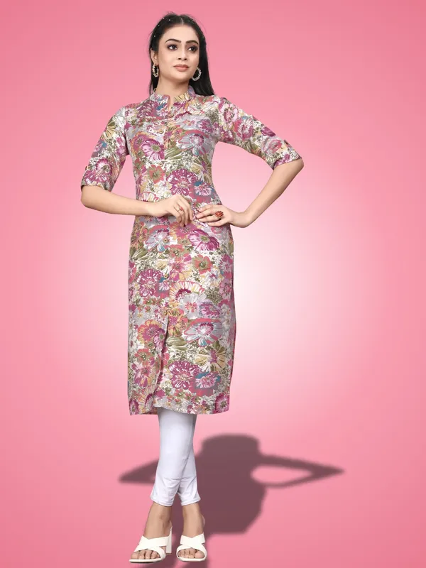 Pink_Classic_Rayon_Floral_Printed_Straight_KurtIs