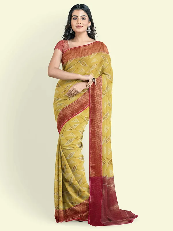 Yellow_Cotton_Blend_Banarasi_Sarees_For_Women