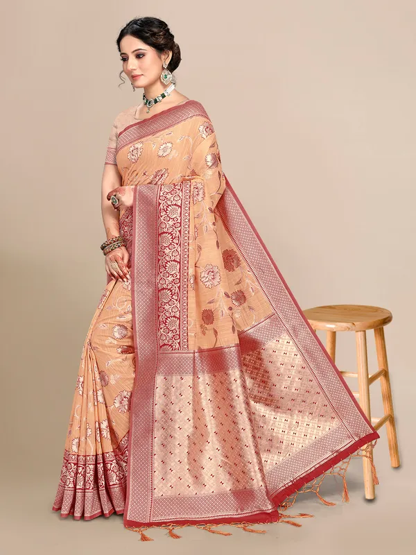 Banarasi_Silk_Saree_With_Floral_print_And_Unstitched_Blouse