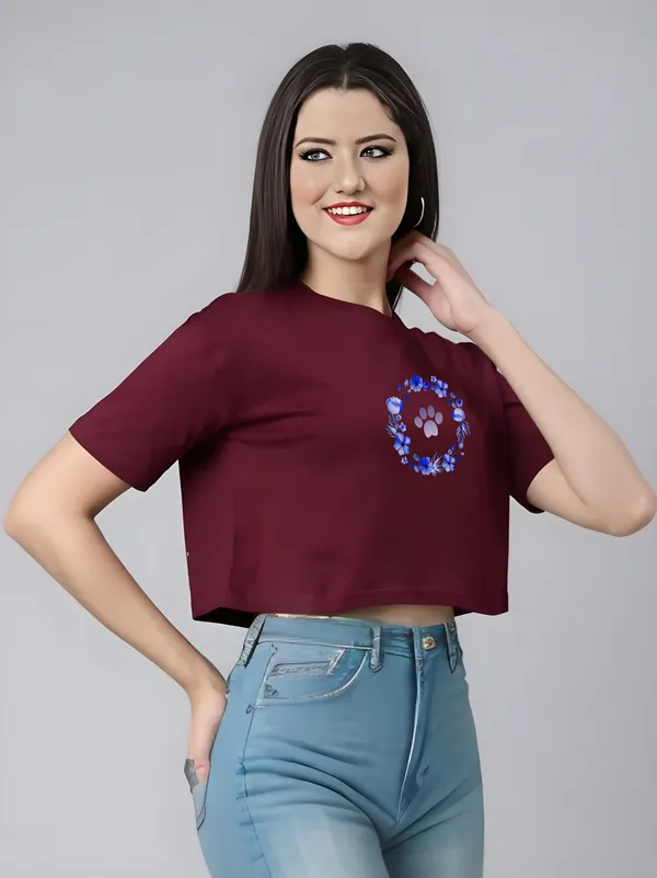Maroon_Cat_side_back_Printed_Crop_Oversized_T-Shirt_For_Women