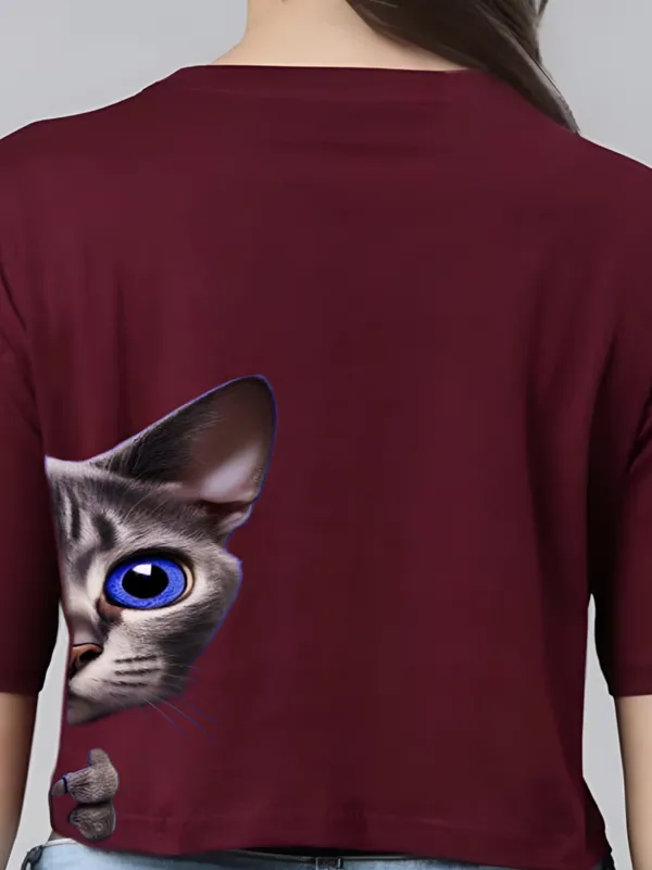 Maroon_Cat_side_back_Printed_Crop_Oversized_T-Shirt_For_Women