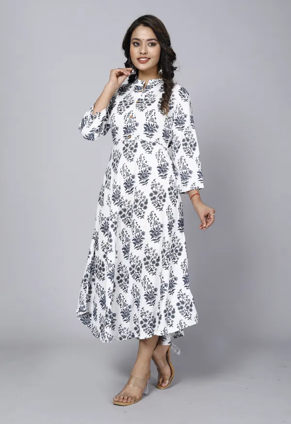 White_&_Gray_Cotton_Blend_Regular_Kurta_For_Women