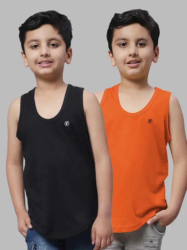 Black_&_Orange_Cotton_Round_Neck_Casual_Wear_Vest_For_Kids