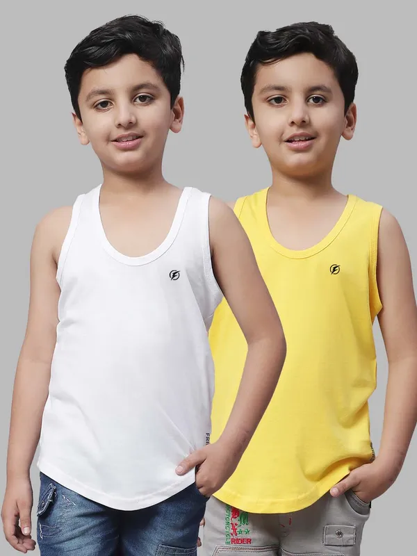 White_&_Yellow_Round_Neck_Casual_Wear_Vest_For_Kids