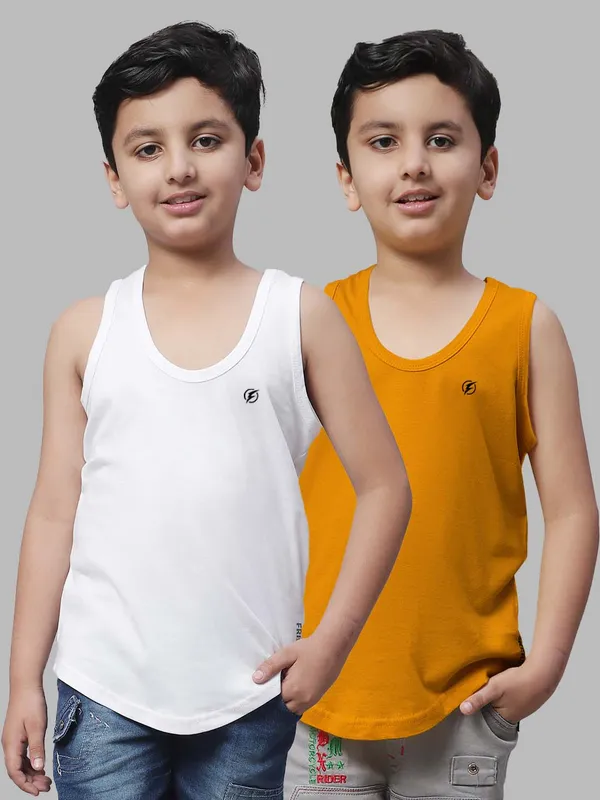 White_&_Mustard_Round_Neck_Casual_Wear_Vest_For_Kids