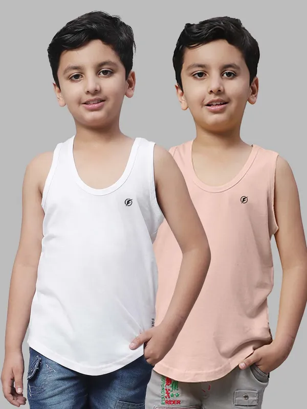 White_&_Coral_Round_Neck_Casual_Wear_Vest_For_Kids