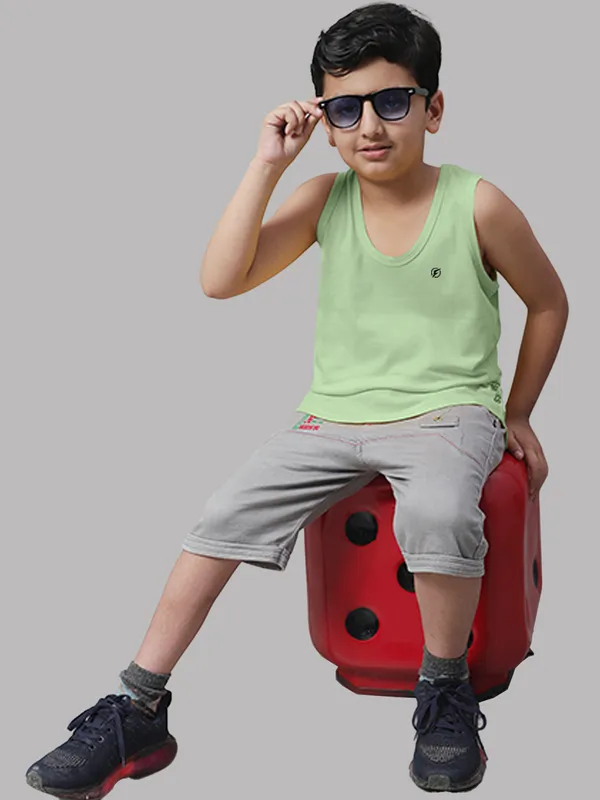 White_&_Sea_Green_Round_Neck_Casual_Wear_Vest_For_Kids