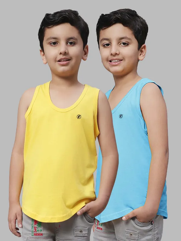 Yellow_&_Turquoise_Blue_Round_Neck_Casual_Wear_Vest_For_Kids