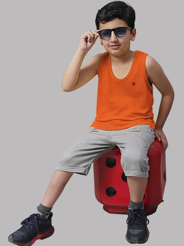 Orange_Cotton_Round_Neck_Sleeveless_Vest_For_Kids
