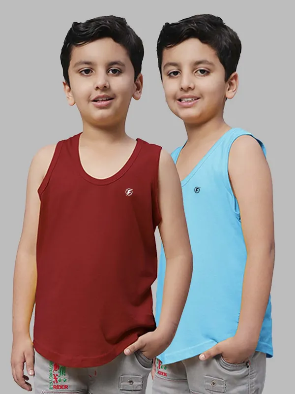 Maroon_&_Turquoise_Blue_Round_Neck_Casual_Wear_Vest_For_Kids
