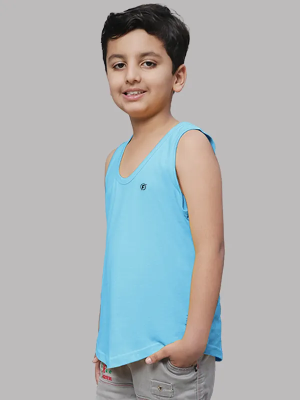 Turquoise_Blue_Cotton_Round_Neck_Sleeveless_Vest_For_Kids