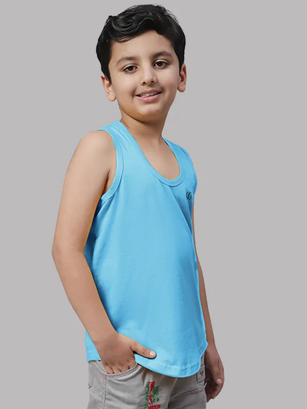 Turquoise_Blue_Cotton_Round_Neck_Sleeveless_Vest_For_Kids