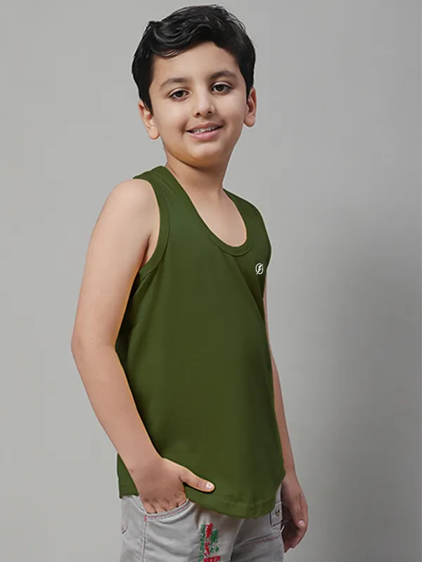 Olive_Green_Cotton_Round_Neck_Sleeveless_Vest_For_Kids
