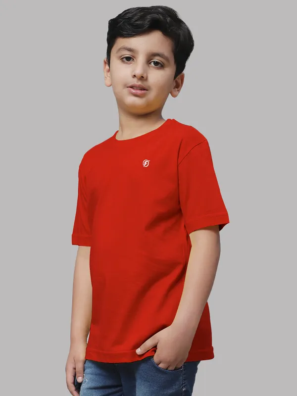 Red_Cotton_Rib_Round_Neck_Short_Sleeves_T-Shirt_For_Kids