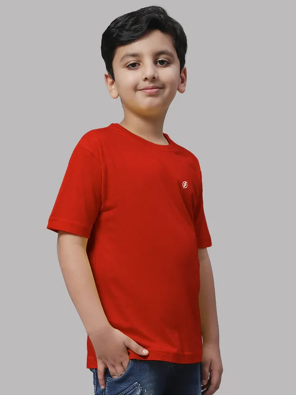 Red_Cotton_Rib_Round_Neck_Short_Sleeves_T-Shirt_For_Kids
