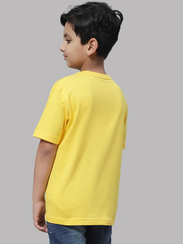 Yellow_Cotton_Rib_Round_Neck_Short_Sleeves_T-Shirt_For_Kids