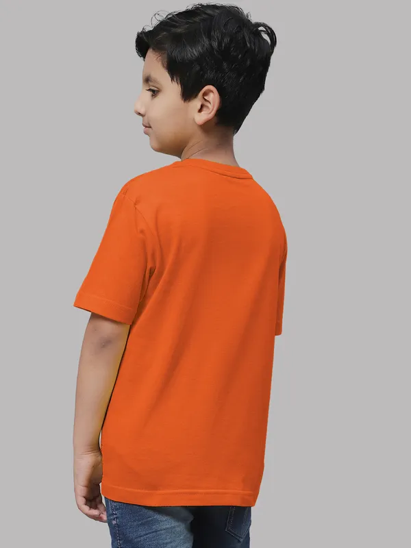 Orange_Cotton_Rib_Round_Neck_Short_Sleeves_T-Shirt_For_Kids