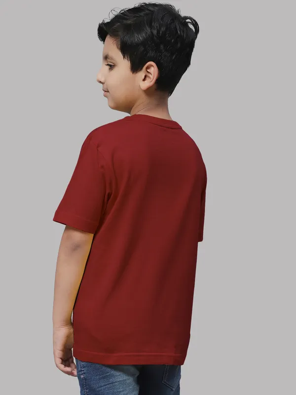 Maroon_Cotton_Rib_Round_Neck_Short_Sleeves_T-Shirt_For_Kids
