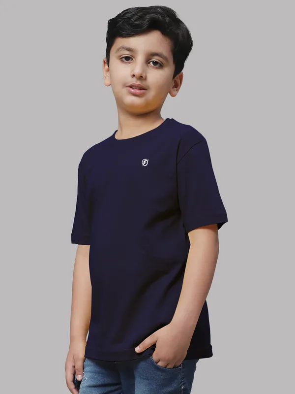 Navy_Blue_Cotton_Rib_Round_Neck_Short_Sleeves_T-Shirt_For_Kids