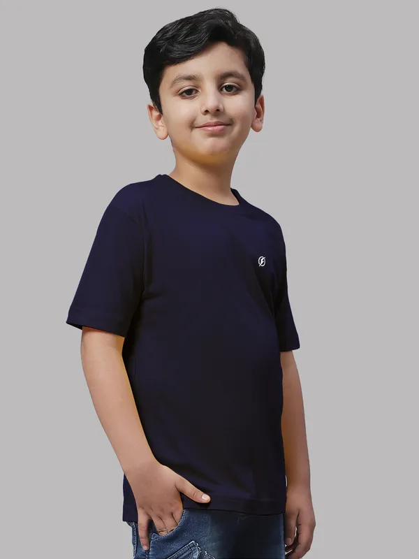 Navy_Blue_Cotton_Rib_Round_Neck_Short_Sleeves_T-Shirt_For_Kids