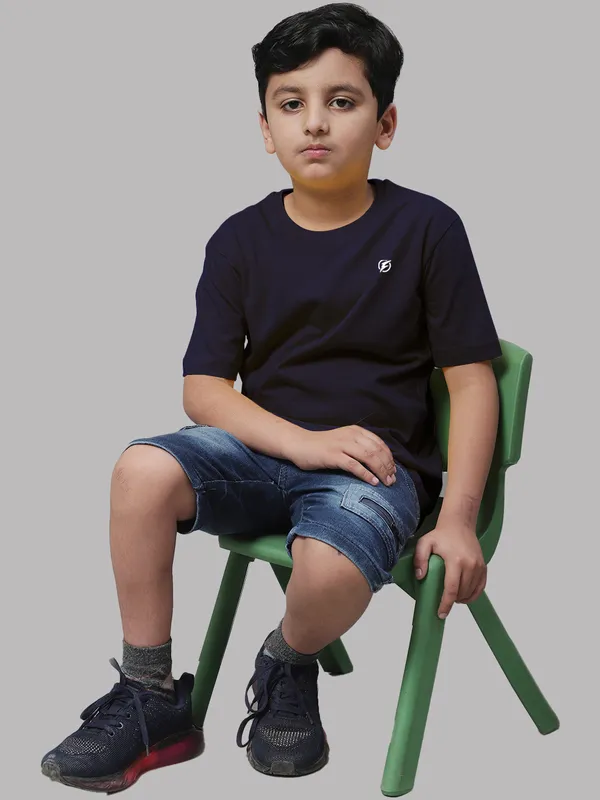 Navy_Blue_Cotton_Rib_Round_Neck_Short_Sleeves_T-Shirt_For_Kids