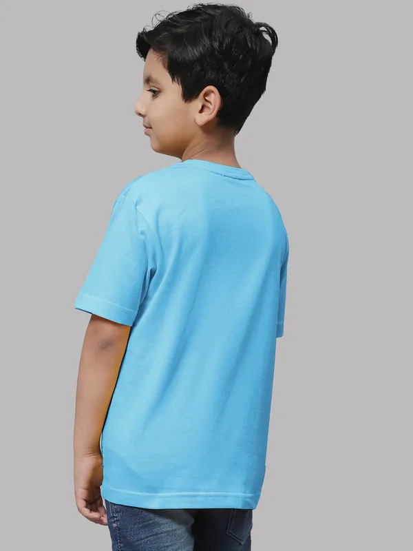 Turquoise_Blue_Cotton_Rib_Round_Neck_Short_Sleeves_T-Shirt_For_Kids