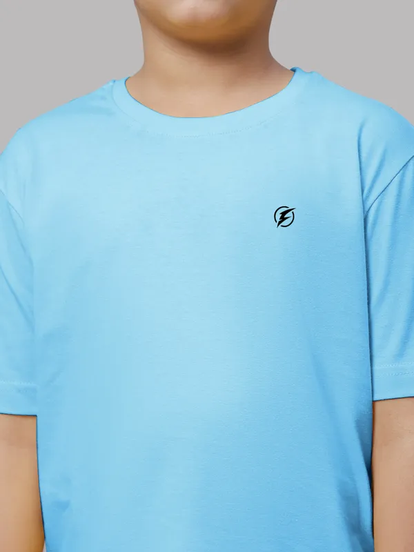 Turquoise_Blue_Cotton_Rib_Round_Neck_Short_Sleeves_T-Shirt_For_Kids