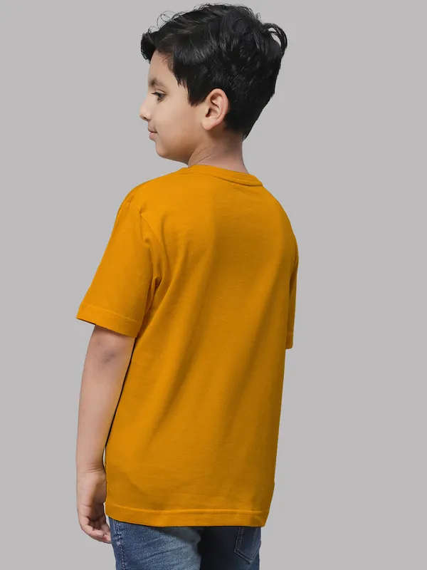 Mustard_Cotton_Rib_Round_Neck_Short_Sleeves_T-Shirt_For_Kids