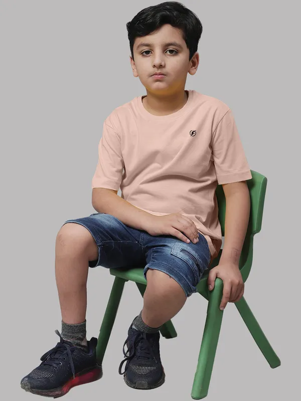 Coral_Cotton_Rib_Round_Neck_Short_Sleeves_T-Shirt_For_Kids