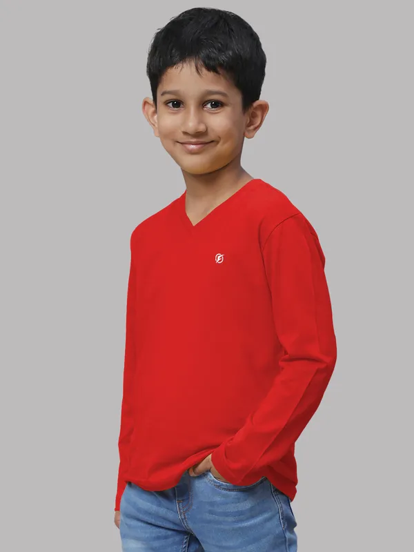 Red_Cotton_Rib_V-Neck_Full_Sleeves_T-Shirt_For_Kids