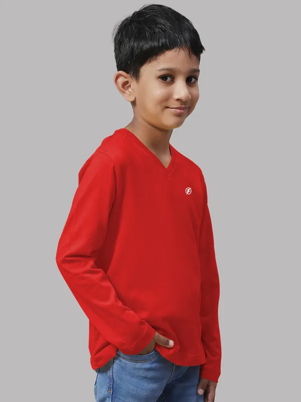 Red_Cotton_Rib_V-Neck_Full_Sleeves_T-Shirt_For_Kids