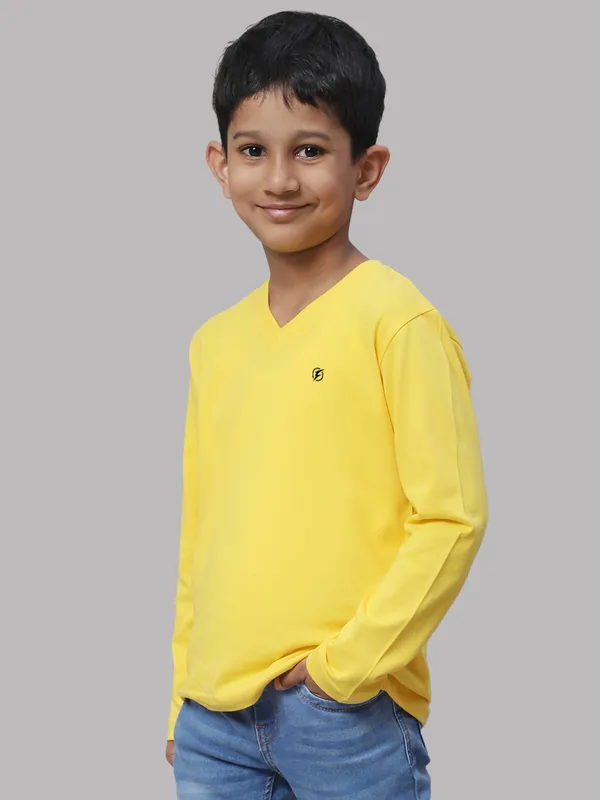 Yellow_Cotton_Rib_V-Neck_Full_Sleeves_T-Shirt_For_Kids