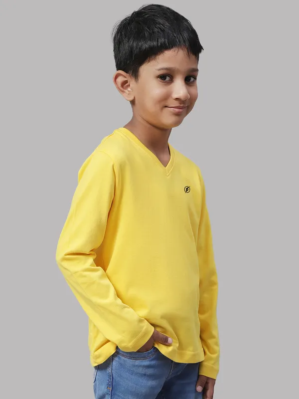 Yellow_Cotton_Rib_V-Neck_Full_Sleeves_T-Shirt_For_Kids