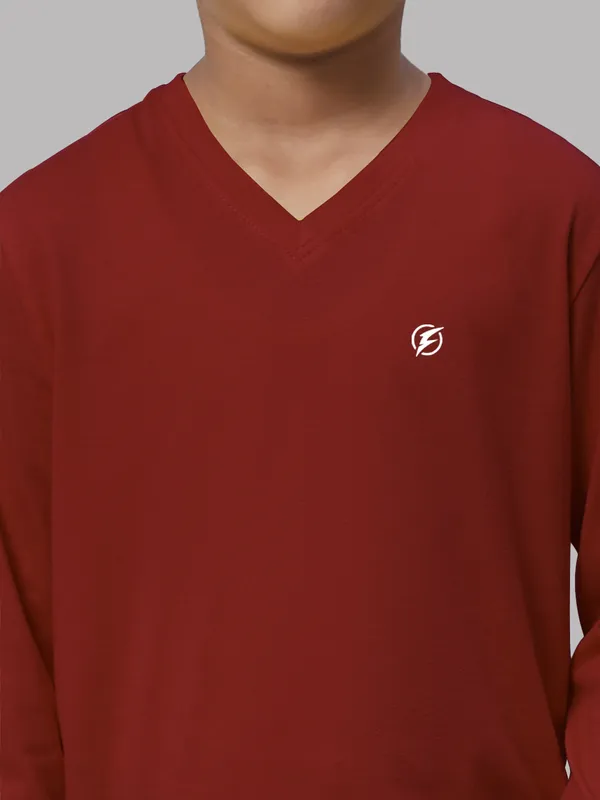 Maroon_Cotton_Rib_V-Neck_Full_Sleeves_T-Shirt_For_Kids