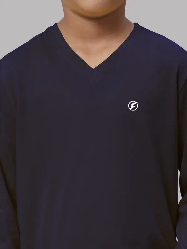 Navy_Blue_Cotton_Rib_V-Neck_Full_Sleeves_T-Shirt_For_Kids