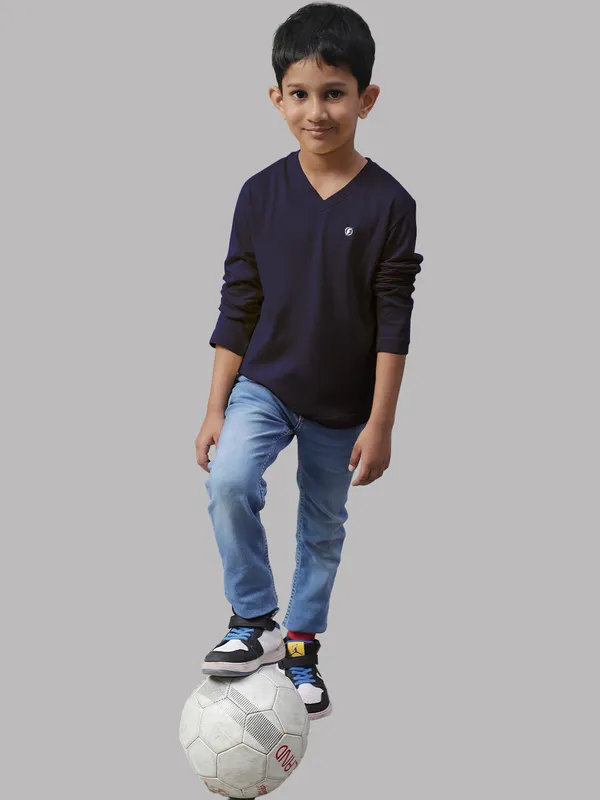 Navy_Blue_Cotton_Rib_V-Neck_Full_Sleeves_T-Shirt_For_Kids