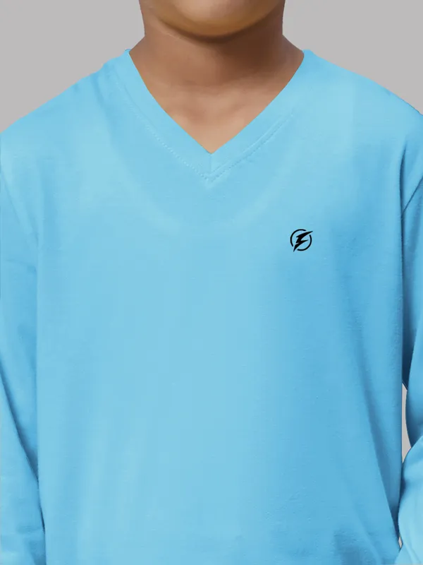 Turquoise_Blue_Cotton_Rib_V-Neck_Full_Sleeves_T-Shirt_For_Kids
