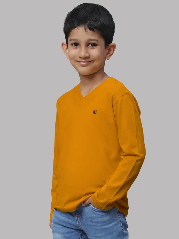 Mustard_Cotton_Rib_V-Neck_Full_Sleeves_T-Shirt_For_Kids