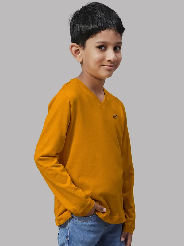 Mustard_Cotton_Rib_V-Neck_Full_Sleeves_T-Shirt_For_Kids