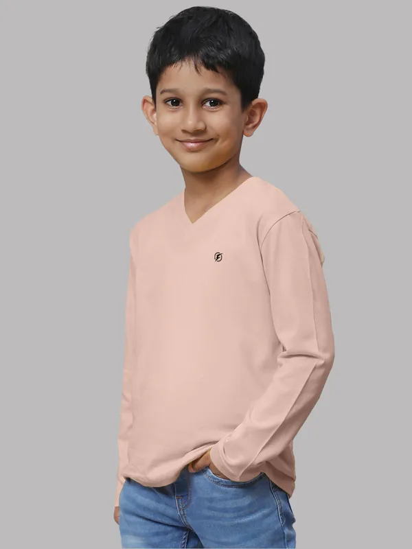 Coral_Cotton_Rib_V-Neck_Full_Sleeves_T-Shirt_For_Kids