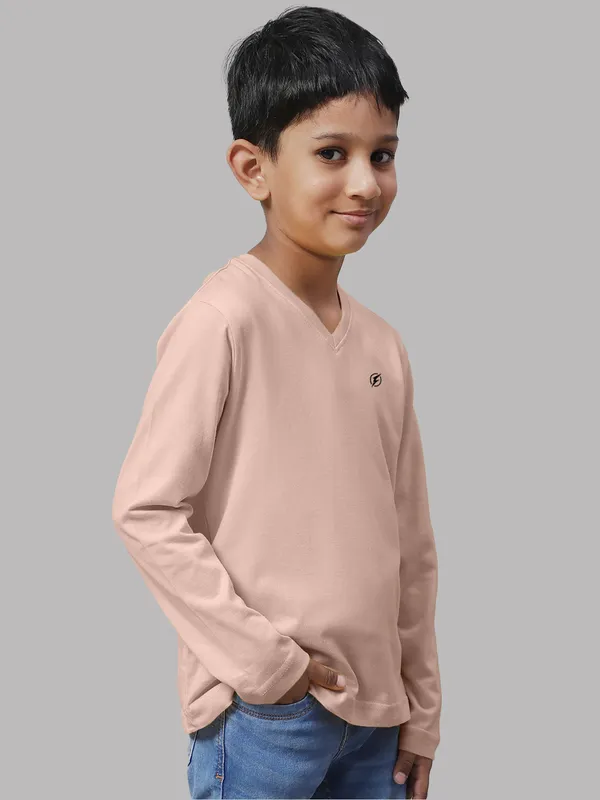 Coral_Cotton_Rib_V-Neck_Full_Sleeves_T-Shirt_For_Kids