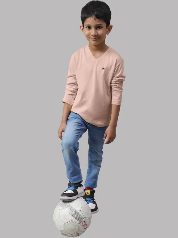 Coral_Cotton_Rib_V-Neck_Full_Sleeves_T-Shirt_For_Kids