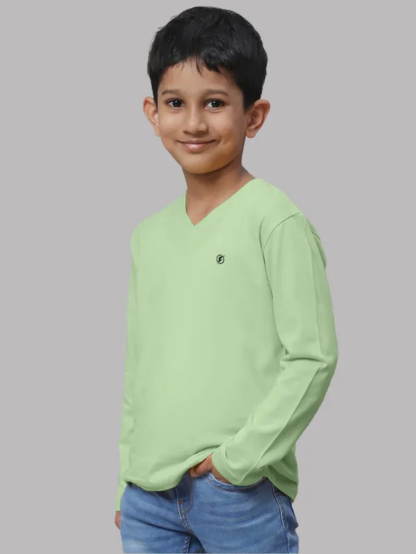 Sea_Green_Cotton_Rib_V-Neck_Full_Sleeves_T-Shirt_For_Kids