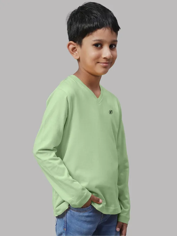 Sea_Green_Cotton_Rib_V-Neck_Full_Sleeves_T-Shirt_For_Kids