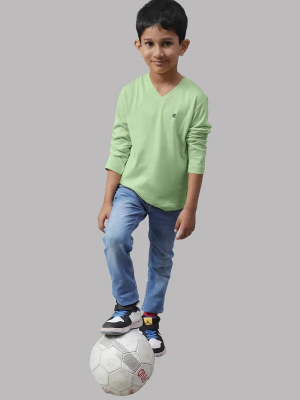 Sea_Green_Cotton_Rib_V-Neck_Full_Sleeves_T-Shirt_For_Kids