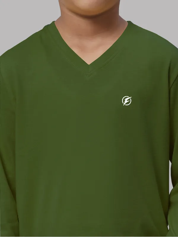 Olive_Green_Cotton_Rib_V-Neck_Full_Sleeves_T-Shirt_For_Kids