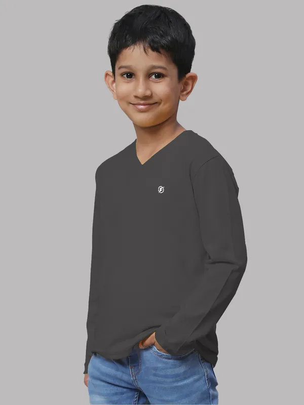 Grey_Cotton_Rib_V-Neck_Full_Sleeves_T-Shirt_For_Kids