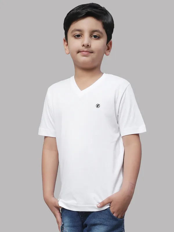 White_Cotton_Rib_V-Neck_Short_Sleeves_T-Shirt_For_Kids