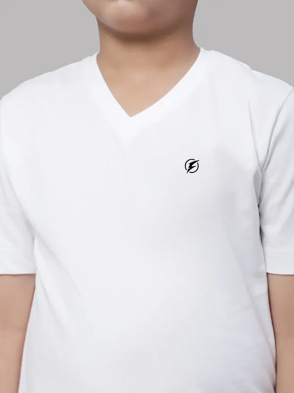 White_Cotton_Rib_V-Neck_Short_Sleeves_T-Shirt_For_Kids